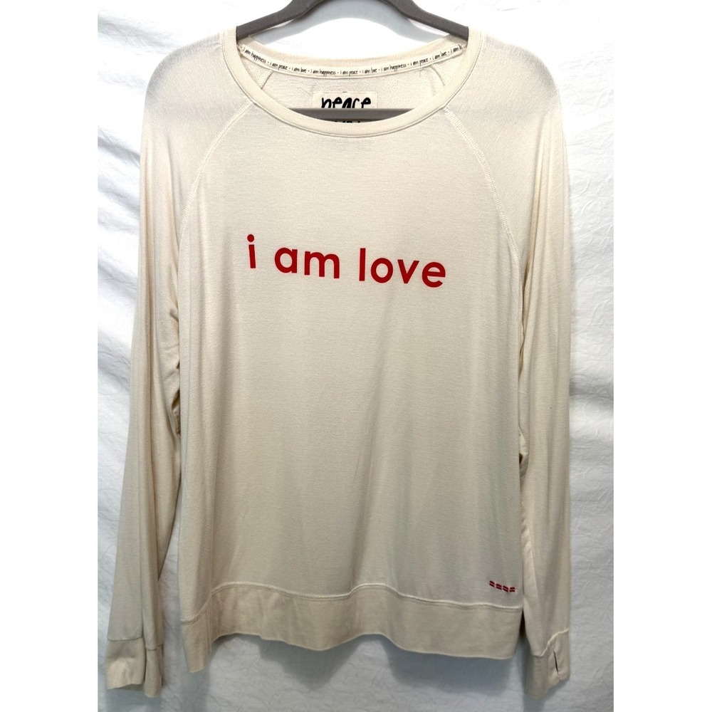 Peace Love World I Am Love Size Small Long Sleeve Off White T-shirt